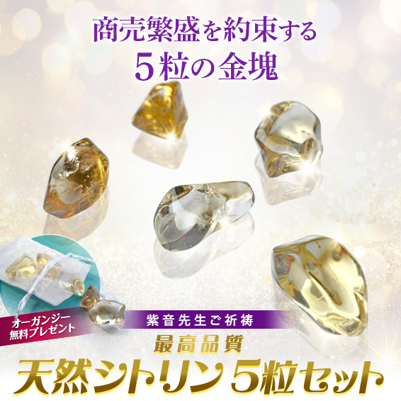 商売繁盛を約束する５粒の金塊/紫音先生ご祈祷 最高品質 天然シトリン５粒セット
