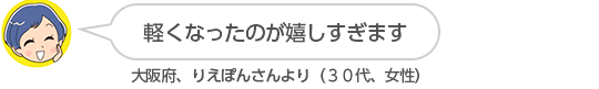 【軽くなったのが嬉しすぎます】大阪府、りえぽんさんより（３０代、女性）